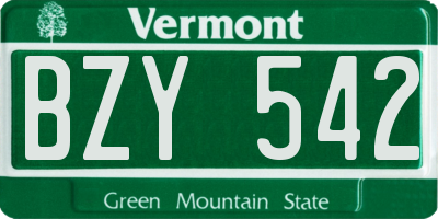 VT license plate BZY542