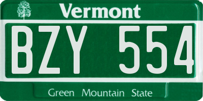VT license plate BZY554