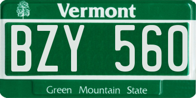 VT license plate BZY560