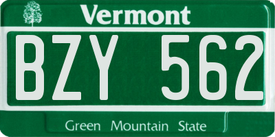 VT license plate BZY562