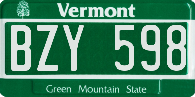 VT license plate BZY598