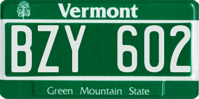 VT license plate BZY602