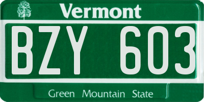 VT license plate BZY603