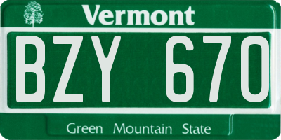 VT license plate BZY670