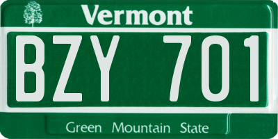 VT license plate BZY701