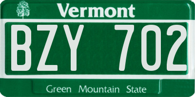 VT license plate BZY702