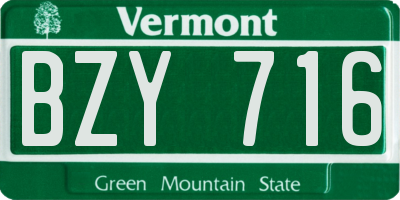 VT license plate BZY716