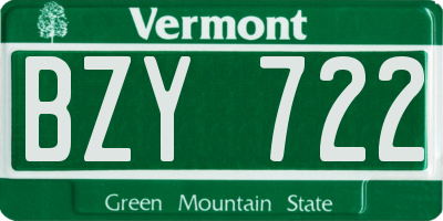 VT license plate BZY722