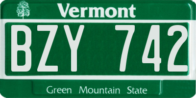 VT license plate BZY742