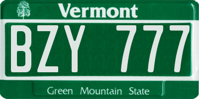 VT license plate BZY777