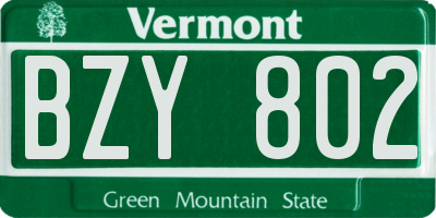 VT license plate BZY802