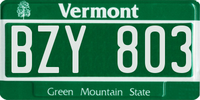 VT license plate BZY803