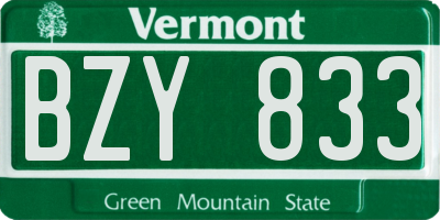 VT license plate BZY833