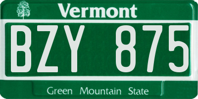 VT license plate BZY875