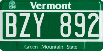 VT license plate BZY892