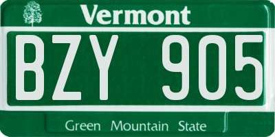 VT license plate BZY905