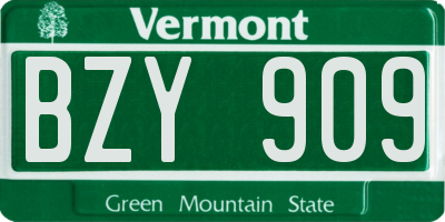 VT license plate BZY909