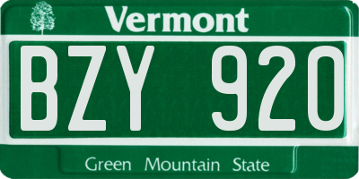 VT license plate BZY920