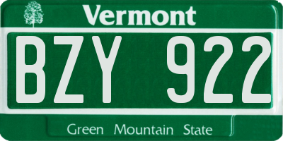 VT license plate BZY922