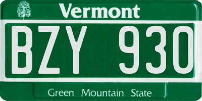 VT license plate BZY930