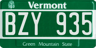 VT license plate BZY935