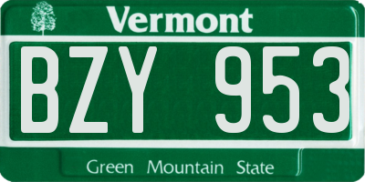 VT license plate BZY953