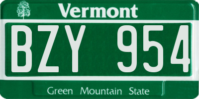 VT license plate BZY954