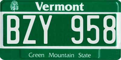 VT license plate BZY958