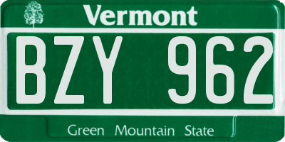 VT license plate BZY962