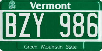 VT license plate BZY986