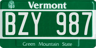 VT license plate BZY987