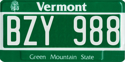 VT license plate BZY988