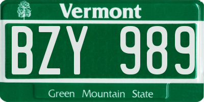 VT license plate BZY989