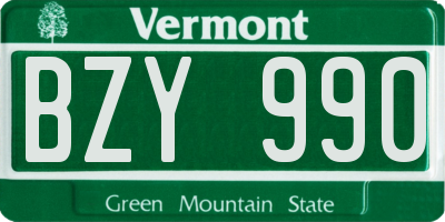 VT license plate BZY990