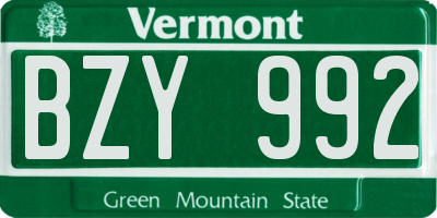 VT license plate BZY992