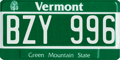 VT license plate BZY996