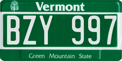 VT license plate BZY997