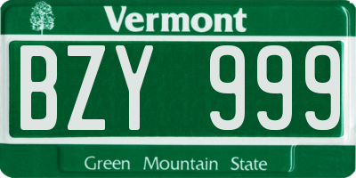 VT license plate BZY999