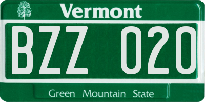 VT license plate BZZ020