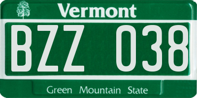 VT license plate BZZ038
