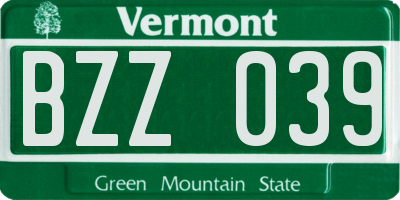 VT license plate BZZ039