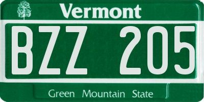 VT license plate BZZ205