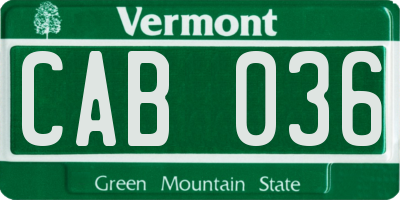 VT license plate CAB036