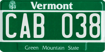 VT license plate CAB038