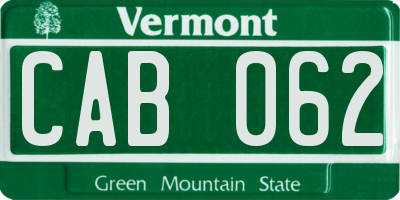 VT license plate CAB062