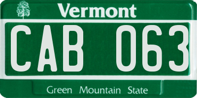 VT license plate CAB063