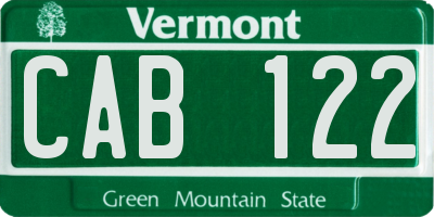 VT license plate CAB122