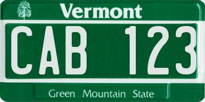 VT license plate CAB123