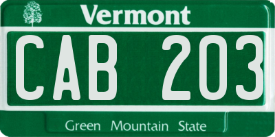 VT license plate CAB203
