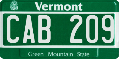 VT license plate CAB209